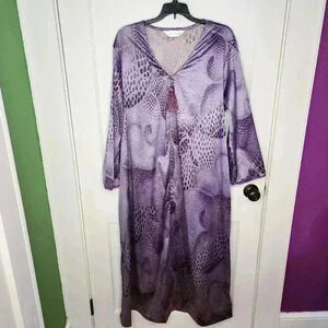 Vtg 80s Womens Diamond Tea Robe Kaftan House Coat Dress Medium Purple Dot Swirl